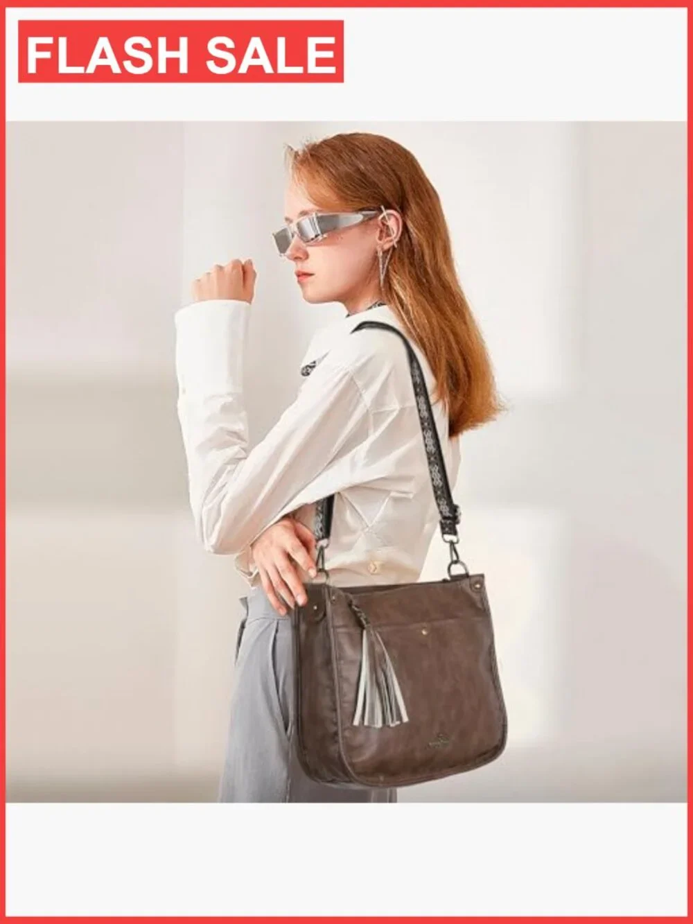 Trendy Vegan Leather Hobo Crossbody Bag with Guitar Strap